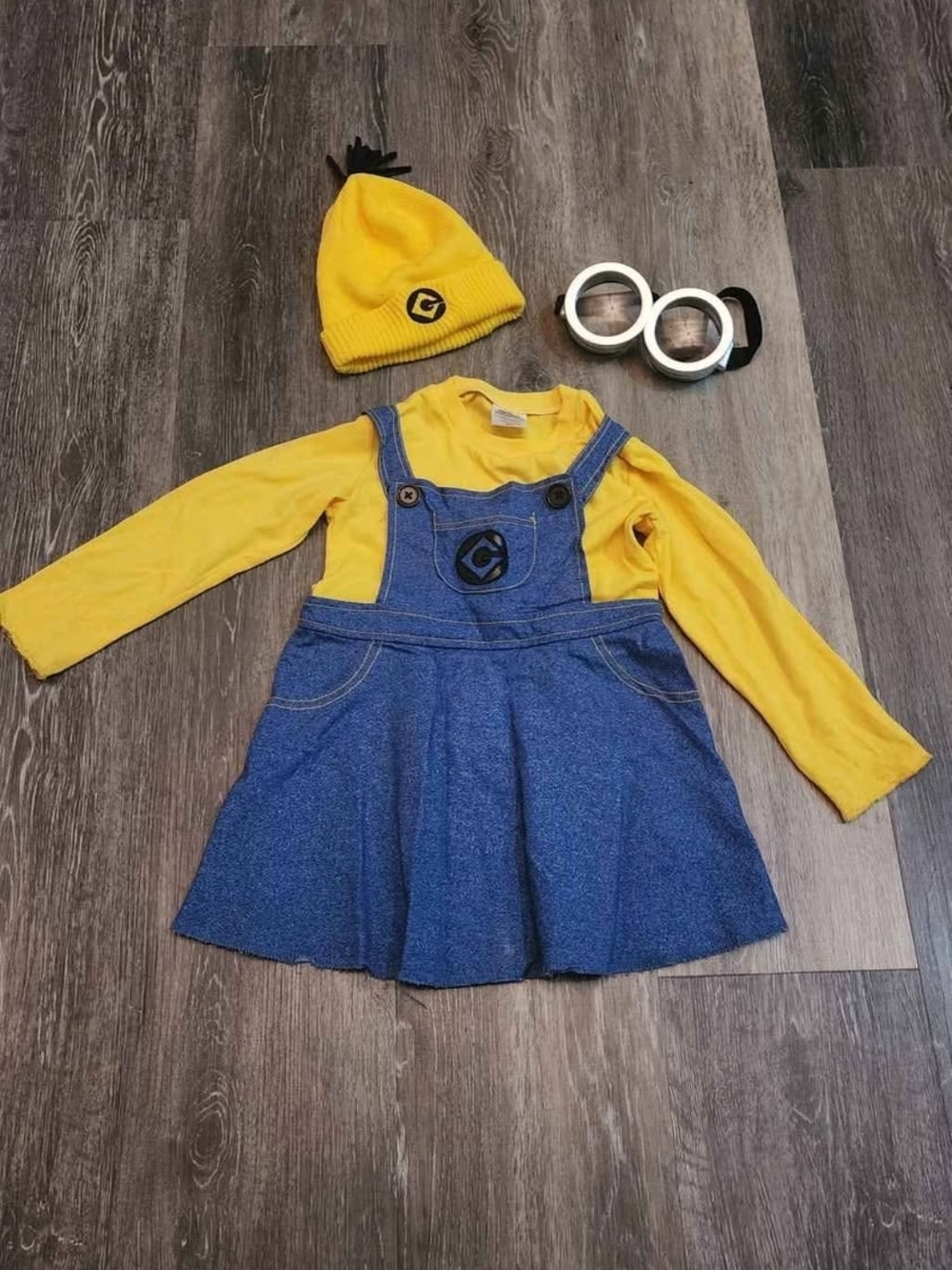 Minion Costume Dress Set - Yellow Top with Blue Overall Skirt Size 3-4T